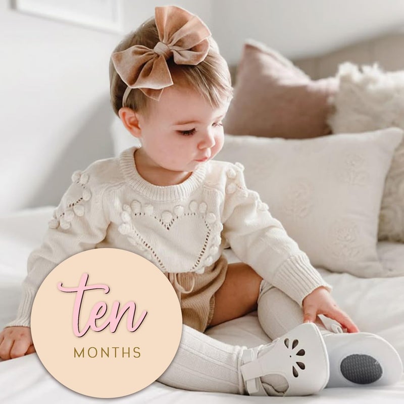 cephira Monthly Baby Milestone Maker Discs, Baby Milestone Signs for Newborn Baby, Hello World Newborn Sign for Baby Girl & Boy, Baby Announcement Sign for 1-12 Month, Milestone Wooden Circles (Pink) - Image 3